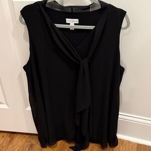 Susan Graver Black Sleeveless Blouse with chiffon Tie